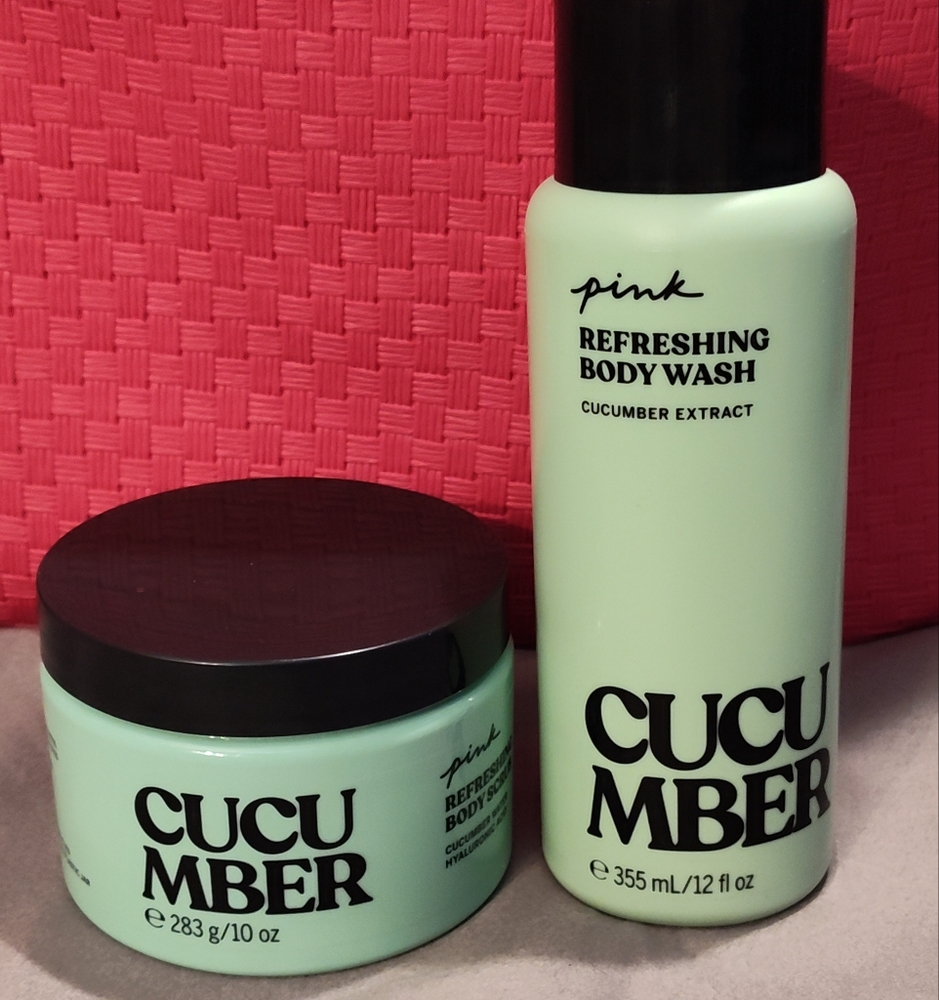 NWT! Victoria's Secret PINK Cucumber Body Wash & Scrub Set